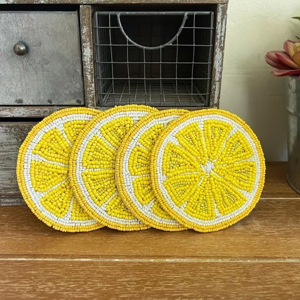 4 New Lemon Slice Beaded Coasters